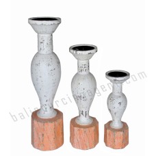 Wood Candle Stick White Orange Set of 3