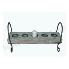 Wood Candle Holder White Wash 42 cm