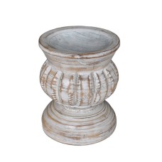 Wood Candle Holder Whitewash 20 cm