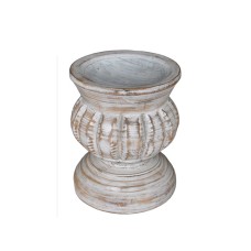 Wood Candle Holder Whitewash Finish 15 cm