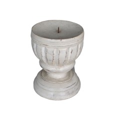 Wood Candle Stick White Washed 15 cm