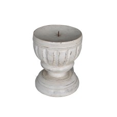 Wood Candle Stick White Washed 12 cm