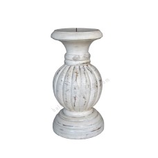 Wood Candle Holder Whitewash Finish 25 cm