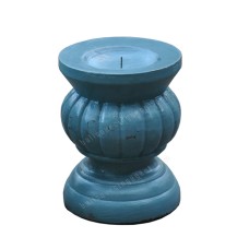 Wood Candle Holder Dark Blue Painted 20 cm