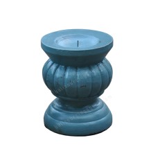 Wood Candle Holder Dark Blue Finish 15 cm