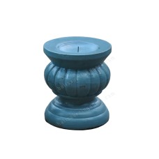 Wood Candle Holder Dark Blue Finish 12 cm