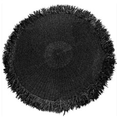 Straw Grass Round Rug Fringes Black 180 cm