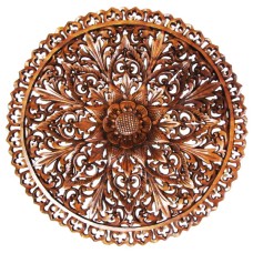 Brown Carved Floral Motif Wall Relief