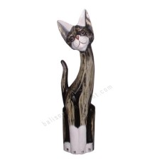 Wood Cat Painted Rustic Black White 60 cm