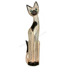 Wood Cat Antique White Black Painted 80 cm