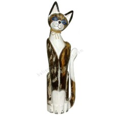 Wood Cat Painted White Brown Wash 100 cm