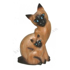 Wood Natural Brown Black Cat Family 20 cm