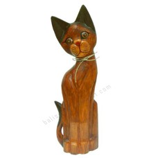 Wood Cat Painted Brown Black Ears 40 cm