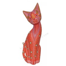 Wood Cat Red Dots Aboriginal 30 cm