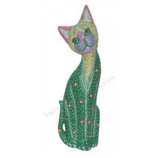 Wood Cat Green Dots Aboriginal 30 cm