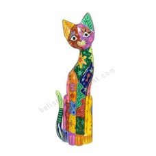 Wood Cat Painted Multicolored 60 cm