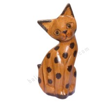 Wood Mini Cat Brown Black Dots 15 cm