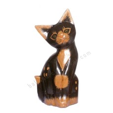 Wood Mini Cat Black Brown Painted 15 cm