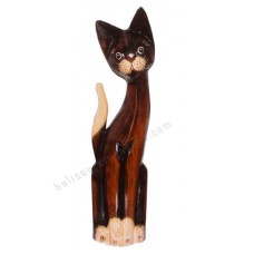 Wood Cat Antique Brown White 80 cm