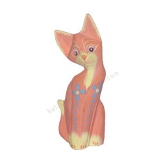 Wood Cat Orange Red Painted Flower 25 cm