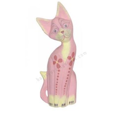 Wood Cat Pink Painted Red Flower 25 cm