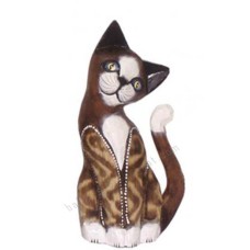 Wood Cat Striped Brown White 20 cm