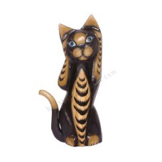 Wood Cat Black Brown Closed Ears 30 cm