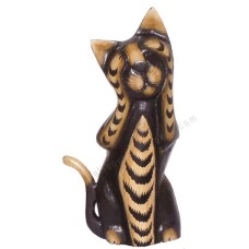 Wood Cat Black Brown Closed Eyes 30 cm