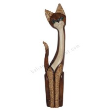 Wood Cat Brown White Carved 100 cm