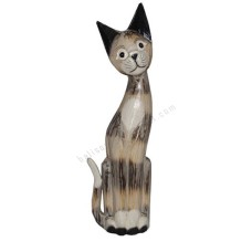 Wood Cat Black White Wash Painted 50 cm