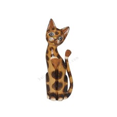 Wood Cat Painted Brown Big Dots 40 cm