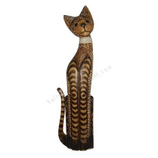 Wood Cat Brown Carved With Rattan 100 cm