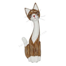 Wood Cat Mustache White Brown Wash 50 cm