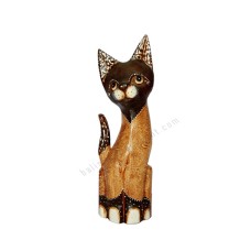 Wood Cat Beige Dark Brown White 30 cm