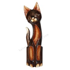 Wood Cat Painted Antique Brown 50 cm