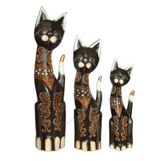 Wood Cat Black White Brown Set of 3