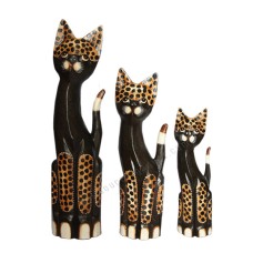 Wood Cat Black Leopard Motif Set of 3