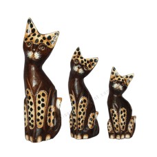 Wood Cat Dark Brown Leopard Set of 3