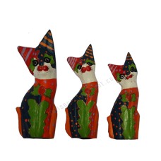 Wood Cat Painted Multi Color Set of 3