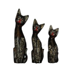 Wood Cat Dark Brown Eggshell Set of 3