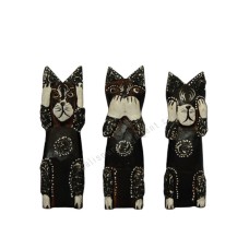 Wood Cat Closed Ears Mouth Eyes Set of 3