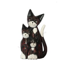 Wood Cat Family Purple Black White 25 cm