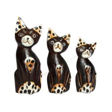 Wood Cat Leopard Motif Mini Cat Set of 3