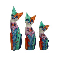 Wood Cat Multicolored With Gold Set of 3