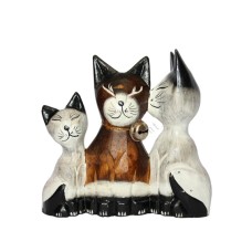 Wood Cat Family Black Brown White 15 cm