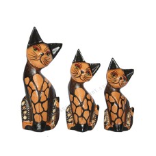 Wood Cat Brown Cracked Motif Set of 3