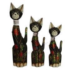 Wood Cat Black Gold Springs Neck Set of 3