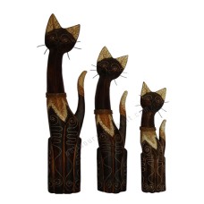 Wood Cat Mustache Antique Brown Set of 3