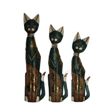 Wood Cat Green Gold Springs Neck Set of 3