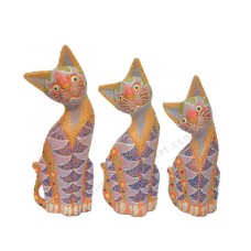 Wood Cat Orange Purple Dots Set of 3